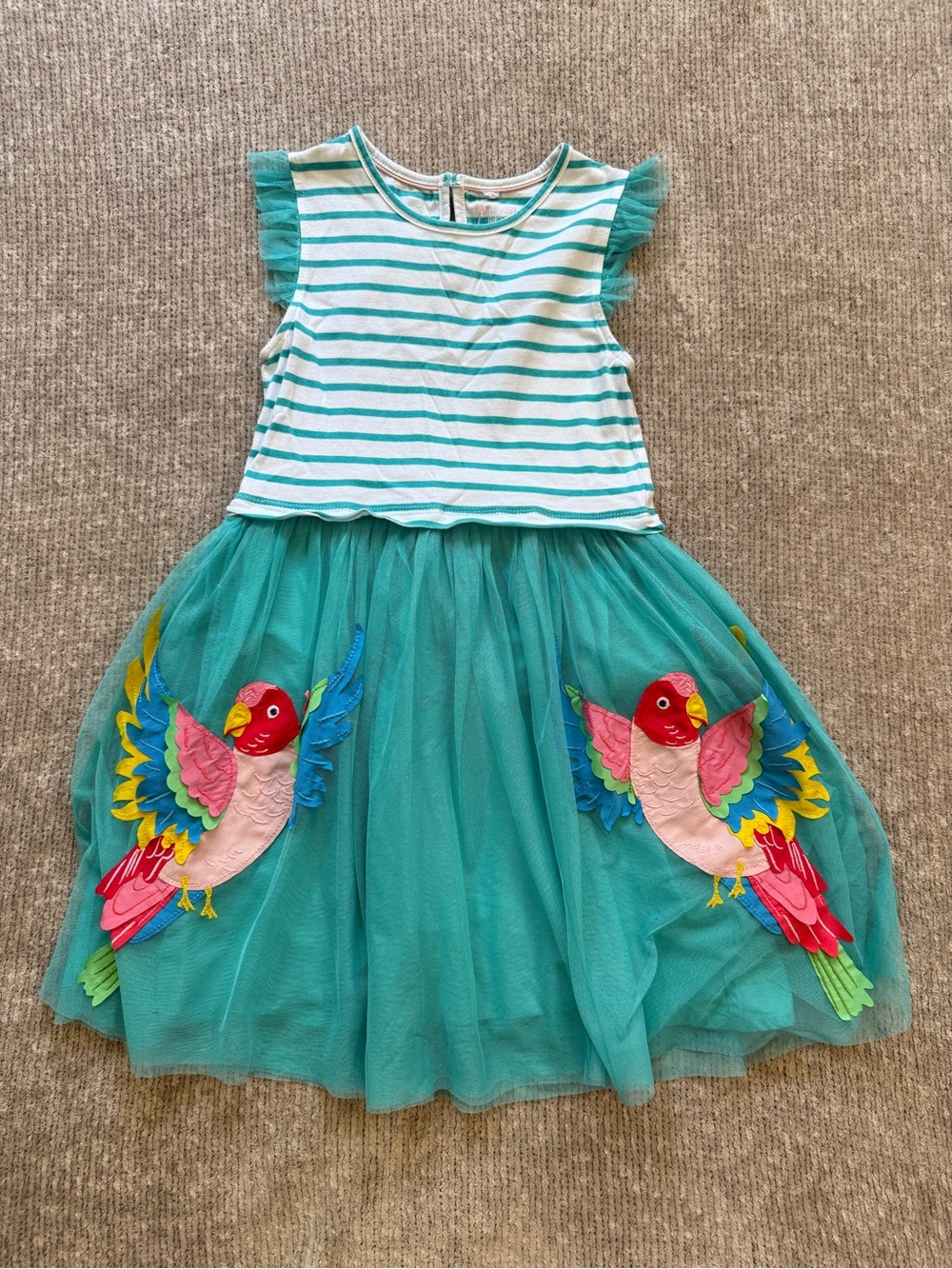Mini Boden Parrot Appliqué Tulle Dress 7-8Y Tropical Bird Party